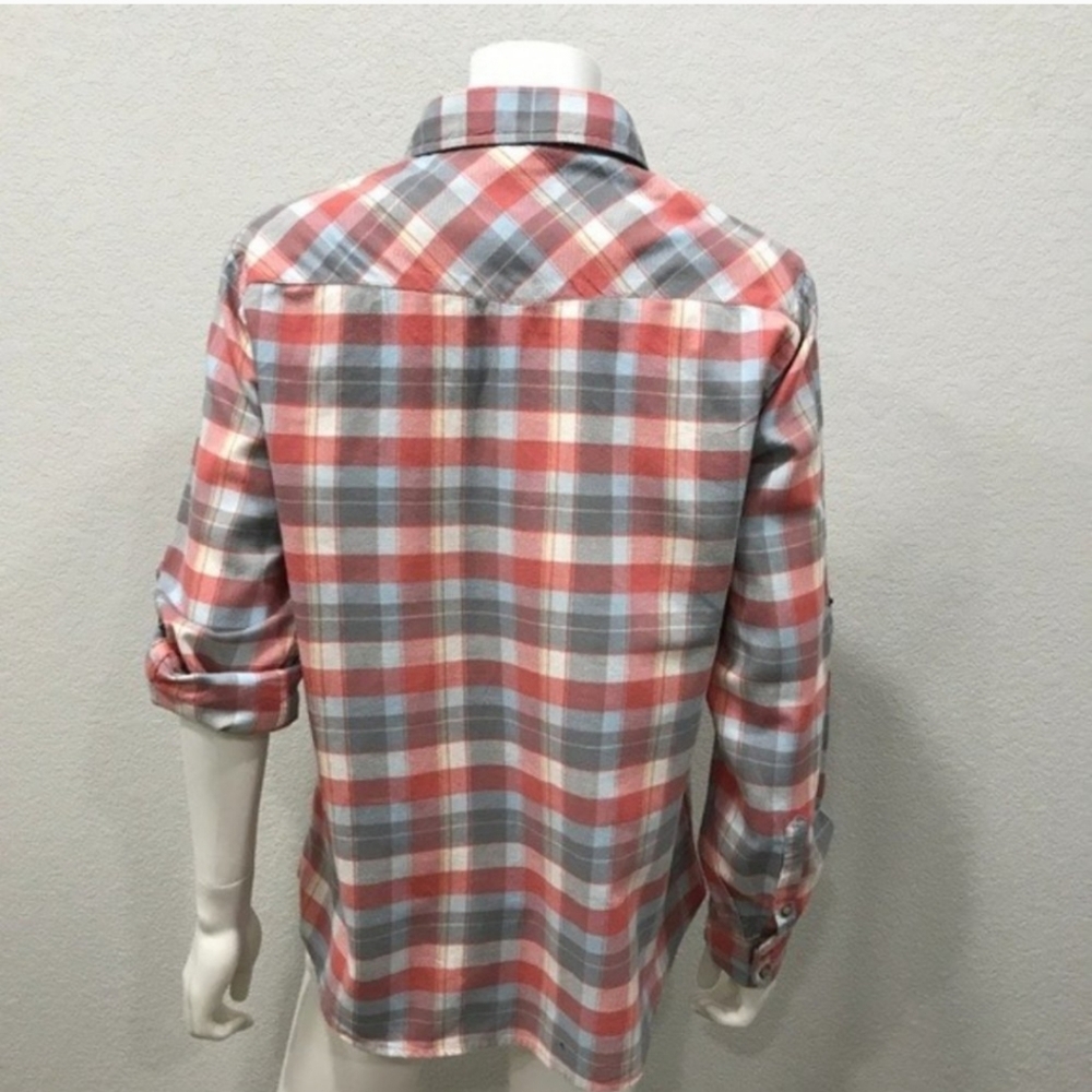 JACHS Girlfriend Plaid Flannel BEA Western Shirt Snap Wrist and Front Blue Pink - Picture 3 of 13
